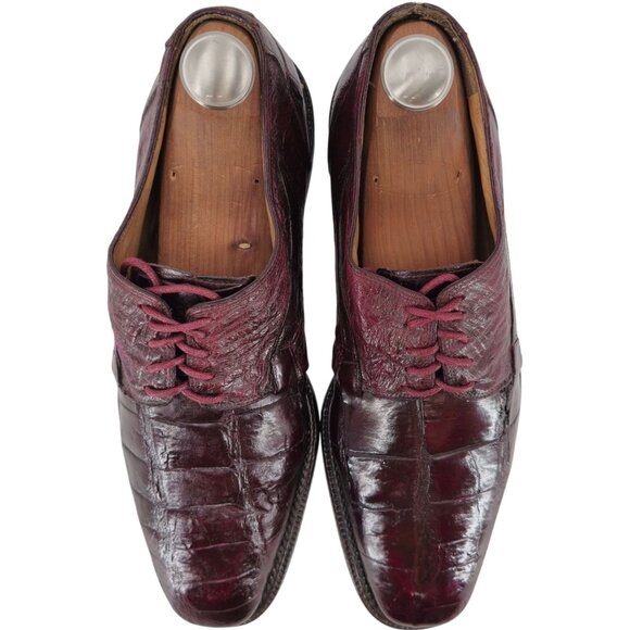 Vintage Mauri Burgundy Alligator Ostrich Exotic Dress Shoes 11.5M Derby Oxfords - Picture 4 of 15